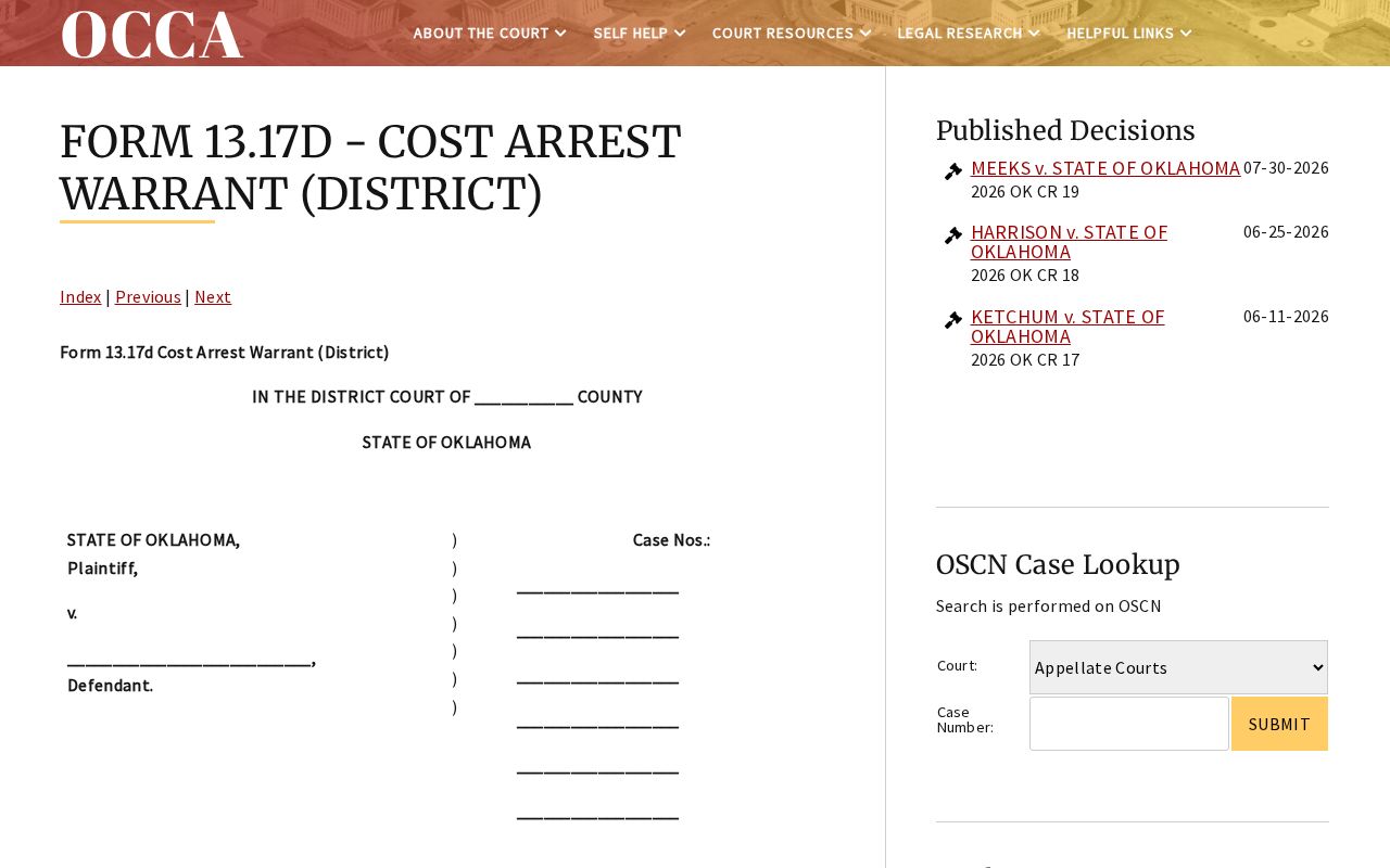 Ellis County bench warrant records Oklahoma cost arrest form