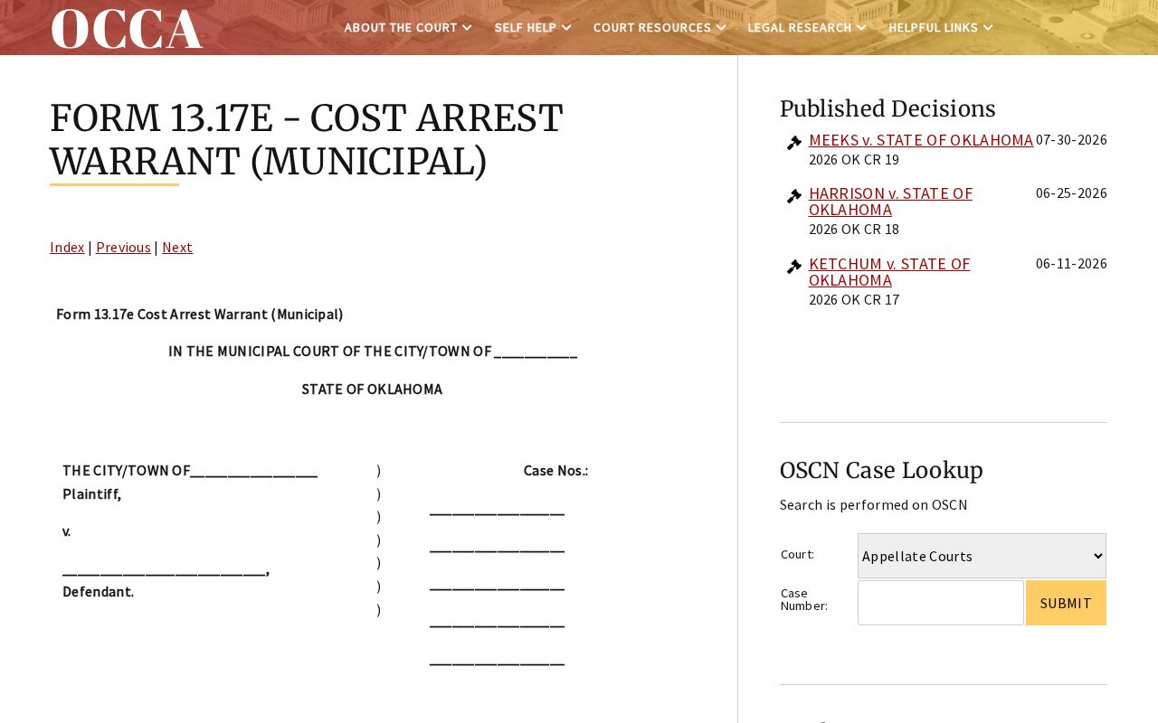 Ellis County arrest warrant records Oklahoma municipal form